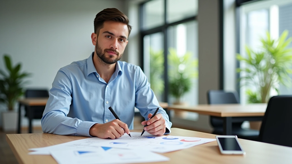 Designer working at desk with mobile app mockups and Southeast Asian design inspiration boards, natural daylight studio setting, sharp focus
