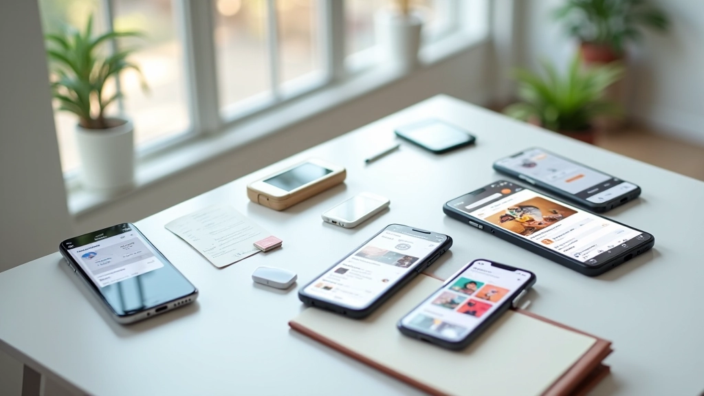 Multiple smartphones arranged displaying different design styles and interface examples from Southeast Asia